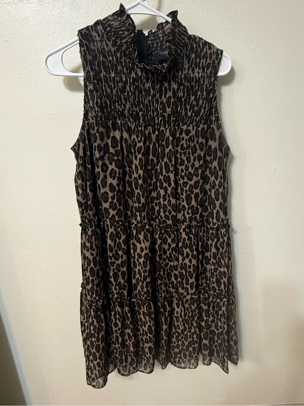 Taylor Black and Tan Smocked Animal-Print Dress